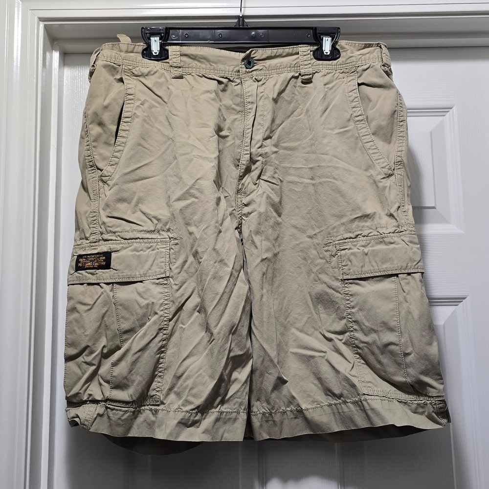 VTG POLO Jeans Ralph Lauren Mens 38-40 Cargo Shorts Tan Y2K Military Surplus